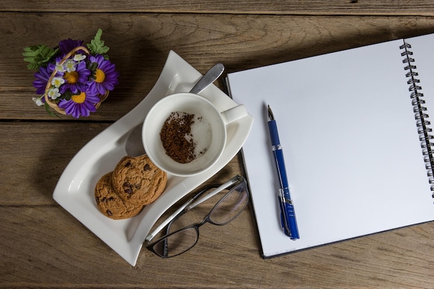 Contact desk with notepad and pen